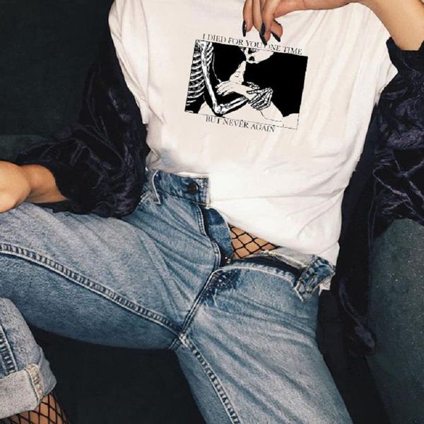 

women's t-shirt dead for you slogan tee skeleton and human lover harajuku hipster casual funny 70s fashion vintage women top, White