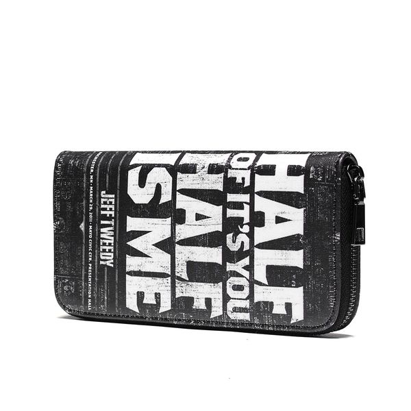 

wallet trend men's letter printing medium and long hand bag leather multi card zero mobile phone, Red;black