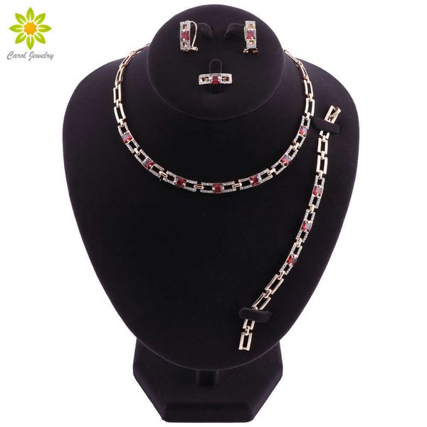 

wedding party necklace jewelry sets for women fashion red crystal&rhinestone gold color pendant accessories h1022, Silver