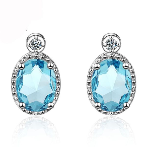 

stud utimtree 2021 women trendy earrings with oval blue crystal 925 silver jewelry cubic zirconia wedding, Golden;silver