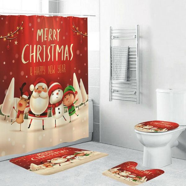 

bath accessory set merry christmas bathroom sets snowman santa claus elk pattern waterproof shower curtain toilet cover mat non slip rug xma