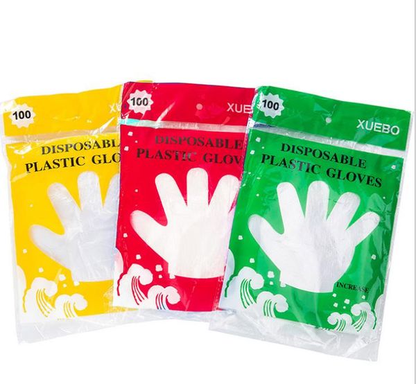 

disposable food grade disposable gloves transparent thickened beauty housekeeping health gloves with colorful retail bag, White