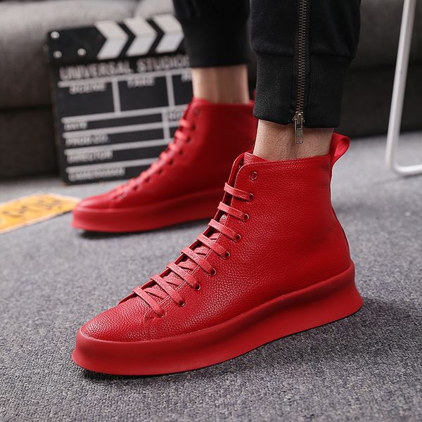 

boots style fashion ankle men red white casual shoes handmade genuine leather luxury personalized original design ey10, Black