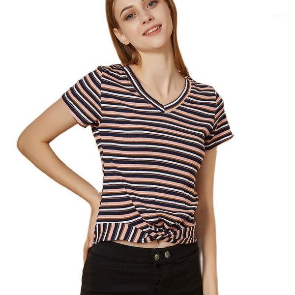 

women's t-shirt casual with thin straps striped women and blue ones t shirt sleeves v-neck female short sleeve 2021, White