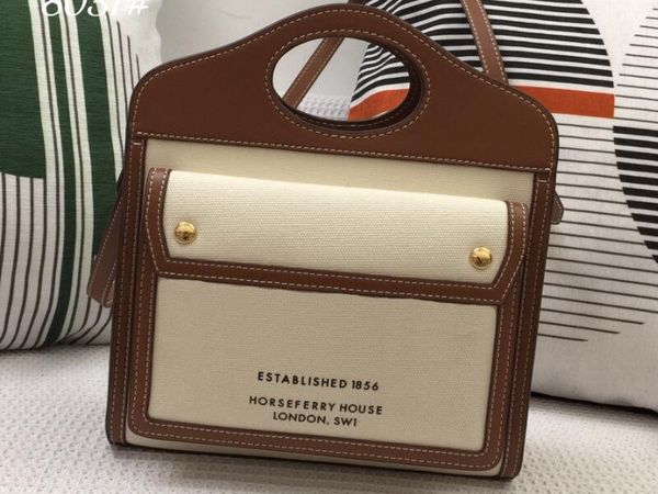

realfine888 totes 3a 23cm mini two-tone canvas and leather pocket bags handbags for women with dust bag