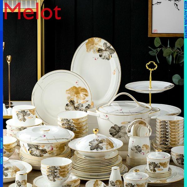 

high grade bone china dishes tableware household modern glaze color simple chinese ceramic creative combination porcelain bowls