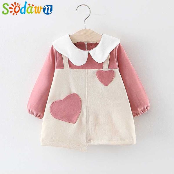 

girl's dresses sodawn spring autumn long sleeve stitching heart shape pattern baby girl one-piece dress clothing, Red;yellow