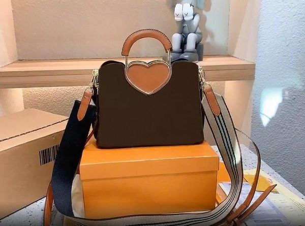 

women canvas strap printing classic totes bags designer wallets womens genuine leather heart chain bag shoulder bag handbag