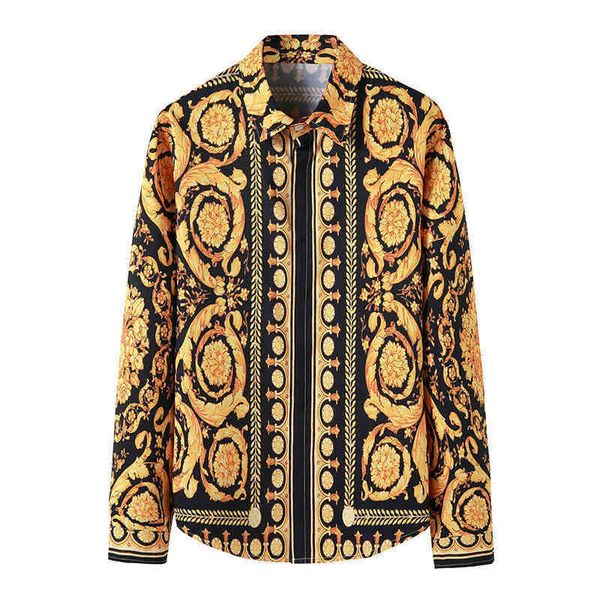 

men's casual shirt dressluxury royal overshirt 2022 brand long mouw dress shirts baroque flower print party formal camisas hombre j0827, White;black