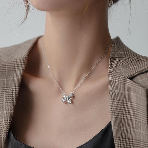 

chokers inshe house fine jewelry + zircon bow choker necklaces silver bling elegant lady friendship necklace gifts, Golden;silver