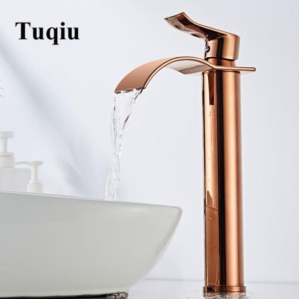 

basin faucet rose gold waterfall brass bathroom mixer tap and cold sink faucets