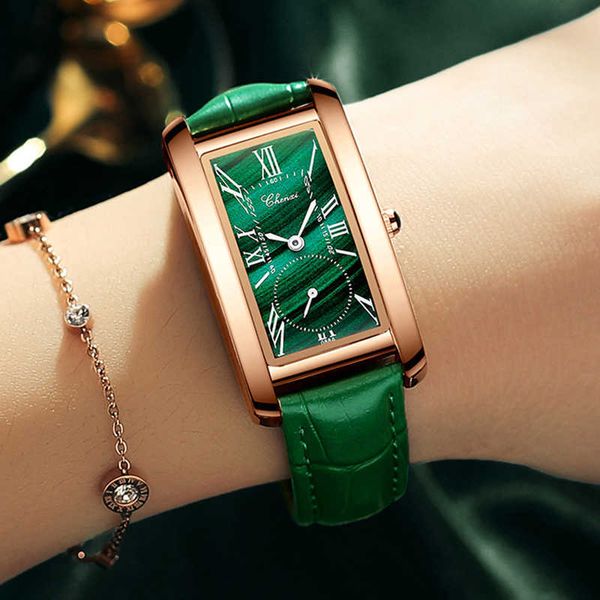 

chenxi brand luxury women elegant quartz watch malachite green casual waterproof leather ladies wristwatch relogio feminino 210616, Slivery;brown