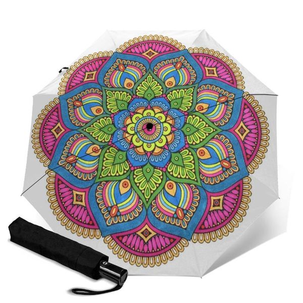 

umbrellas classic kaleidoscope windproof automatic 3 folding umbrella mandalas easy to carry for men and women multi-purpose