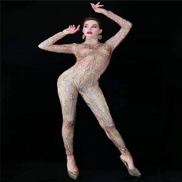 

party decoration t61 female rhinestone leotard singer perform wear stage dance costume diamonds jumpsuit 3d print tights outfit disco d