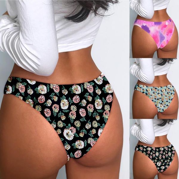 

women's panties cotton underwear florlal printed seamless low-waist breathable ladies briefs lingerie 1pc bragas, Black;pink