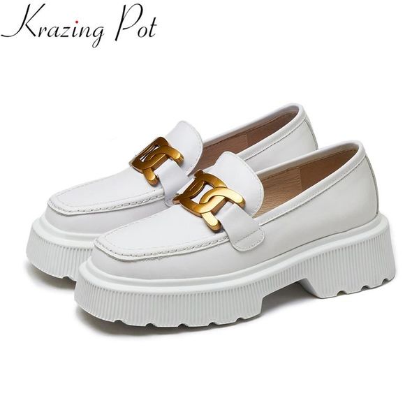 

dress shoes krazing pot big size cow leather metal platform high heels casual spring loafer elegant white sneaker women pumps, Black
