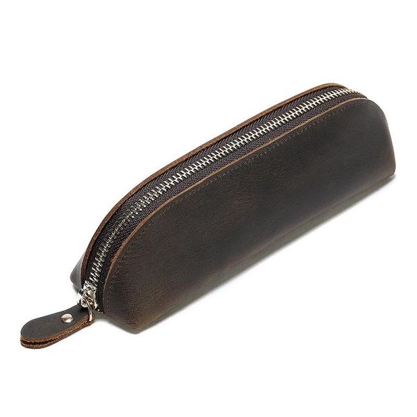 

vintage handmade genuine leather pen bag zipper men mens women children long pencil bags case holder cosmetic & cases