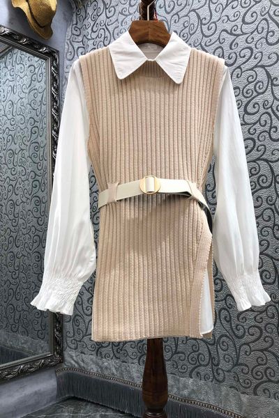 

loose shirt knitted vest two-piece womens clothing autumn european and american new western style suit 9k, Black;gray