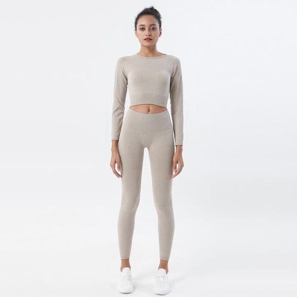 

european amazon knitting yoga pants seamless fitness set nylon fast drying long sleeve for women outfit
