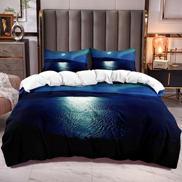 

bedding sets duvet cover with ocean moon print peaceful theme comforter zipper closure starry evening pattern soft