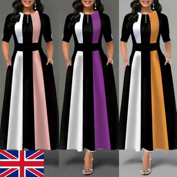 

plus size womens vintage swing long dress ladies half sleeve evening party skater ladies elegant maxi dresses uk, White