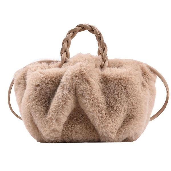 

evening bags 2021 winter women fake fur bucket bag high-quality soft plush weave shoulder strap handbag ladies crossbody sac