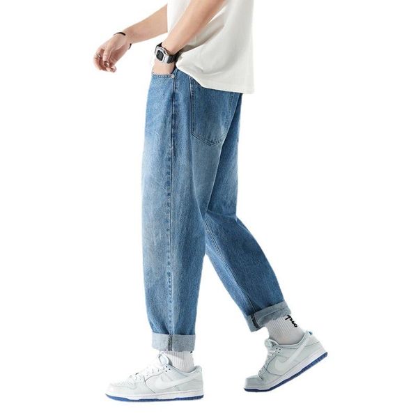 

men's jeans spring and summer 2021 clothing straight wide-leg fashion casual loose pants trendy trousers, Blue