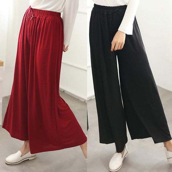 

women's pants & capris women lady casual solid color loose wide leg trousers for spring summer, Black;white