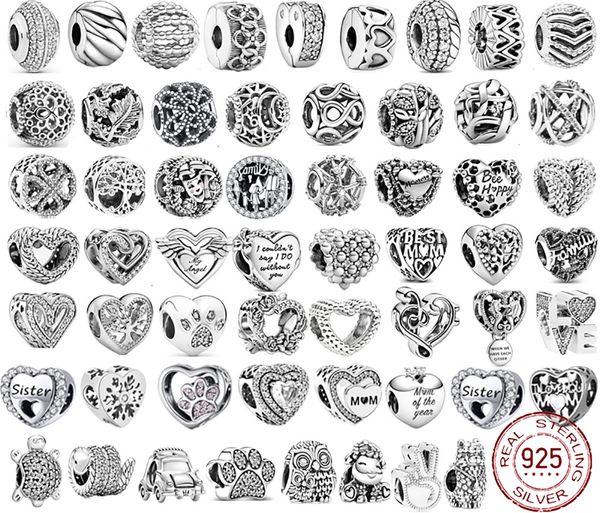 

925 sterling silver heart-shaped round animal beads suitable for pandora charm bracelet ladies diy fashion jewelry gifts, Black