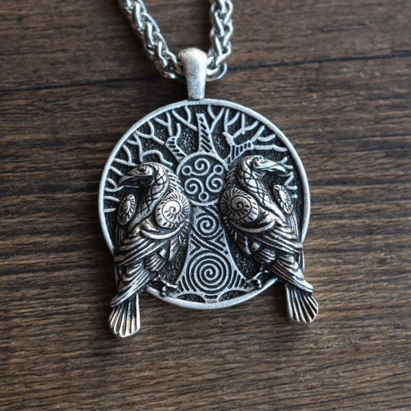

sanlan norse viking yggdrasil tree of life couple raven necklace chains, Silver