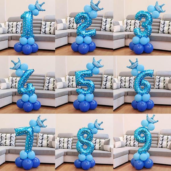 

party decoration 1set 32inch blue pink digit foil balloon 2.3g latex ballons wedding decorations supplies birthday balloons for baby kids