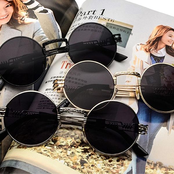 

sunglasses retro punk style hip hop round frame ladies men's trendy metal spring leg glasses, White;black