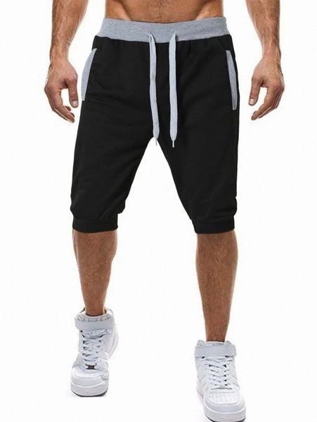 

men contrast drawstring waist athletic shorts s7zi#, Black