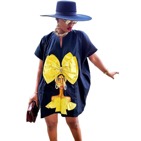 

character print oversized t shirt dress women plus size basic short summer dresses for women streetwear casual party dress black, Black;white