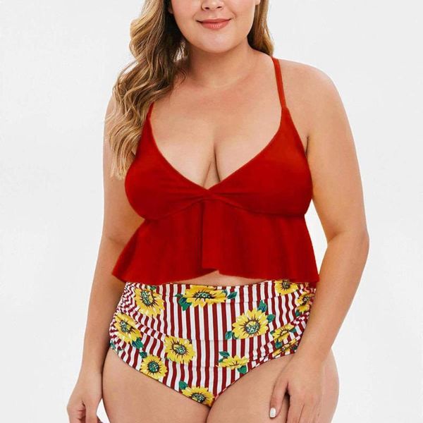 

one-piece suits women two pieces bathing swimwear ruffled with high waisted bottom bikini set summer plus size swimming suit