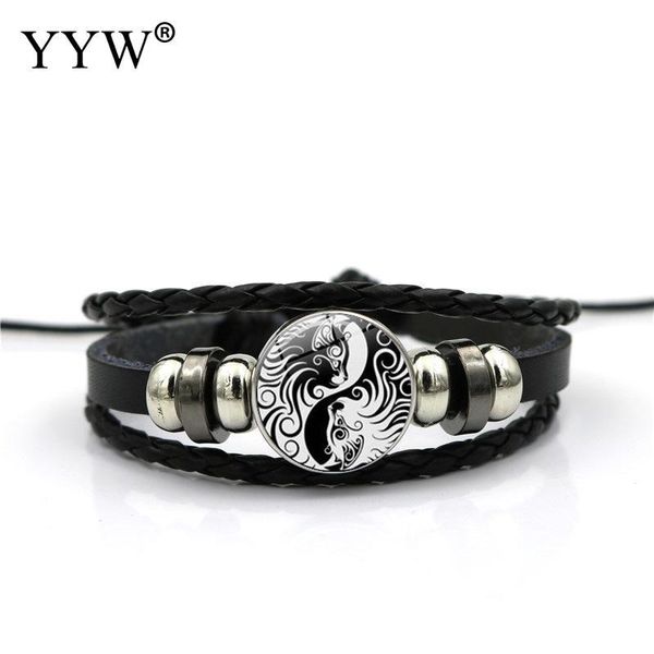 

charm bracelets yyw men jewelry pu leather bangles & wrist band with 18mm zinc alloy animal pattern extender braided chain gift, Golden;silver