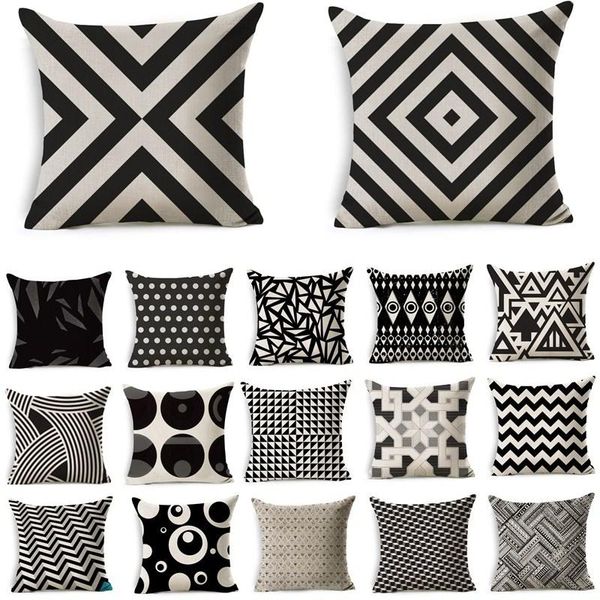 

cushion/decorative pillow 1pcs beige black geometric pattern cotton linen cushions home decor throw car sofa seat cushion decorative 40198