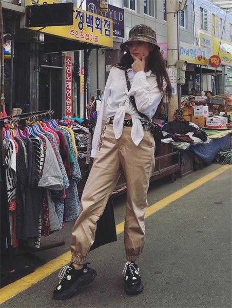 

women's pants & capris waist ankle banded luxury solid color casual designer womens cargo fashion eest, Black;white