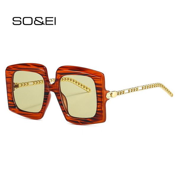 

sunglasses so&ei retro metal chain women brand designer square gradient eyewear fashion men trending stripe sun glasses shades, White;black