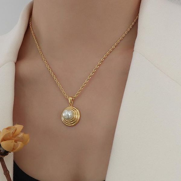 

pendant necklaces gaku titanium steel material 18 gold plated ins ornament thread imitation pearl necklace female clavicle chain jewelry, Silver