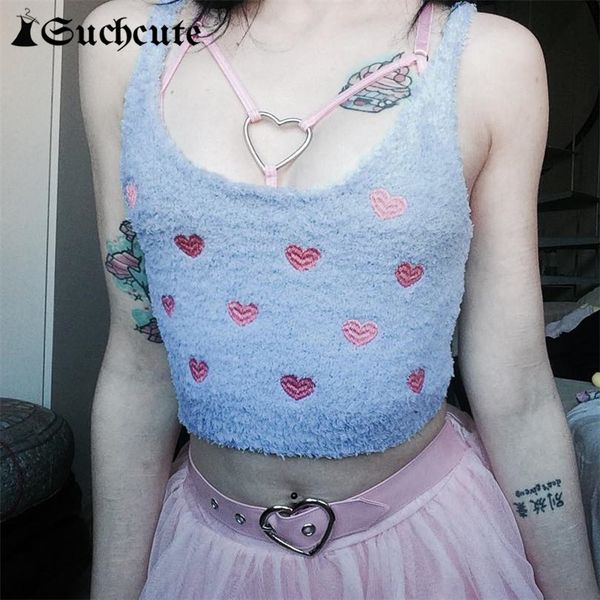 

women's tanks & camis summer pink heart print cute crop for women y2k aesthetic fitness tank 90s casual kawaii clothes nni1, White