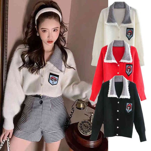 

women's two piece pants za women autumn fashion 3 color knitted sweater girl single breasted v neck casual loose knit long cardiga, White