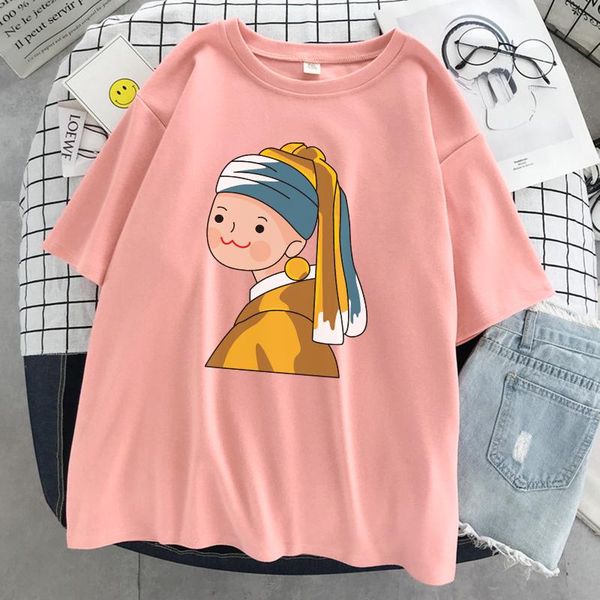 

women's t-shirt summer soft t-shirts comfortable loose tshirt casual cartoons girl oversize print womens, White