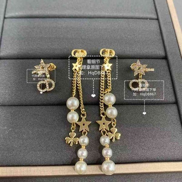 

2021 new designer family earrings female ins light luxury letter pearl tassel lucky super fairy, Golden