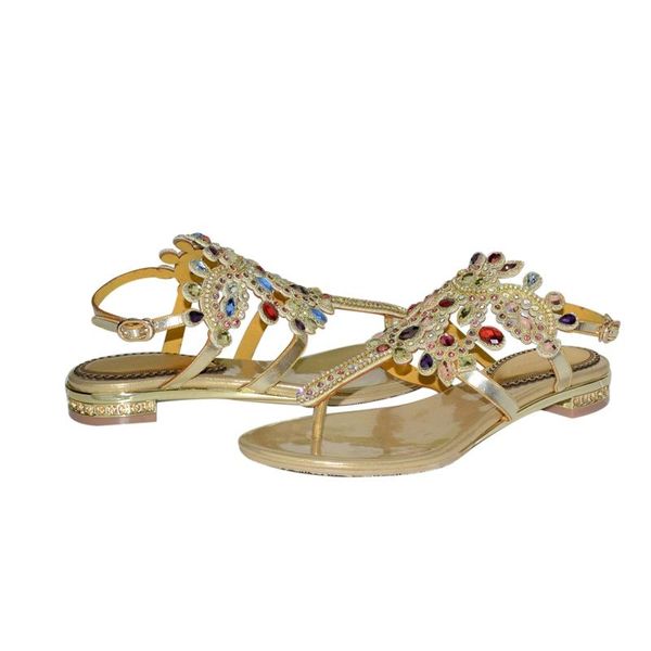 

christia bella rhinestones open toe large size boehmian style casual sandals crystals flower pattern slippers women flats shoes, Black