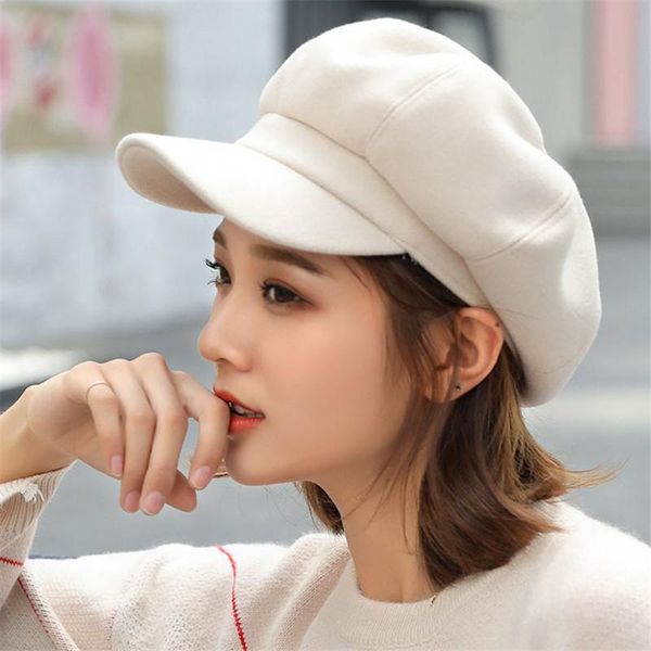 

berets solid color woolen octagonal hat ladies autumn winter duck tongue beret hats trendy british male female painter caps, Blue;gray