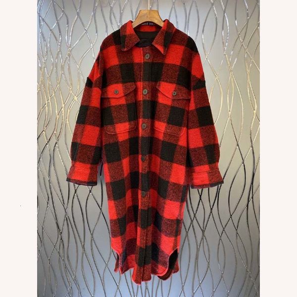 

wool 2021 spring / autumn loose wild classic check pocket long sleeve lapel woolen women coat u2fo, Black