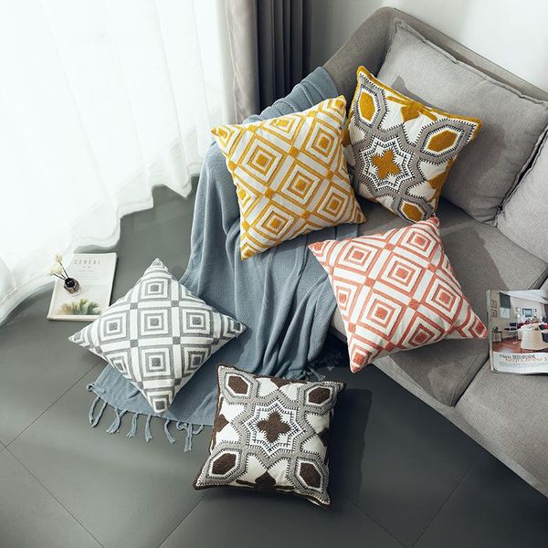 

cushion/decorative pillow nordic style three-dimensional embroidery pillowcase geometric pattern sofa cushion cover 100% cotton light luxury