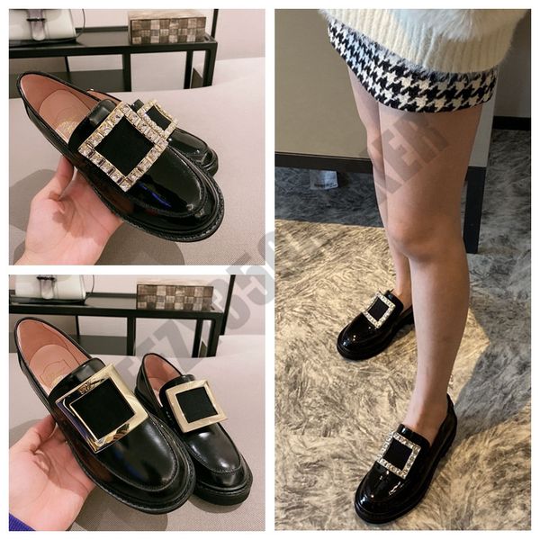 2021 quadratische Schnalle-Loafer-Plattform-Kleid-Schuhe im britischen Stil, Diamant-Perlen, erhöhter dicker Boden, weiblicher Lederschuh, schwarzer Strass-Damen, Frühling und Herbst