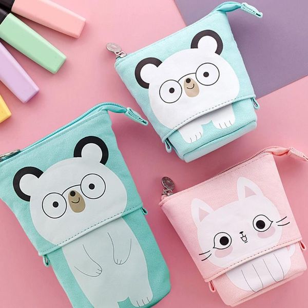 

canvas pencil case cartoon zipper pouch dualuse stand pen 24bb bags
